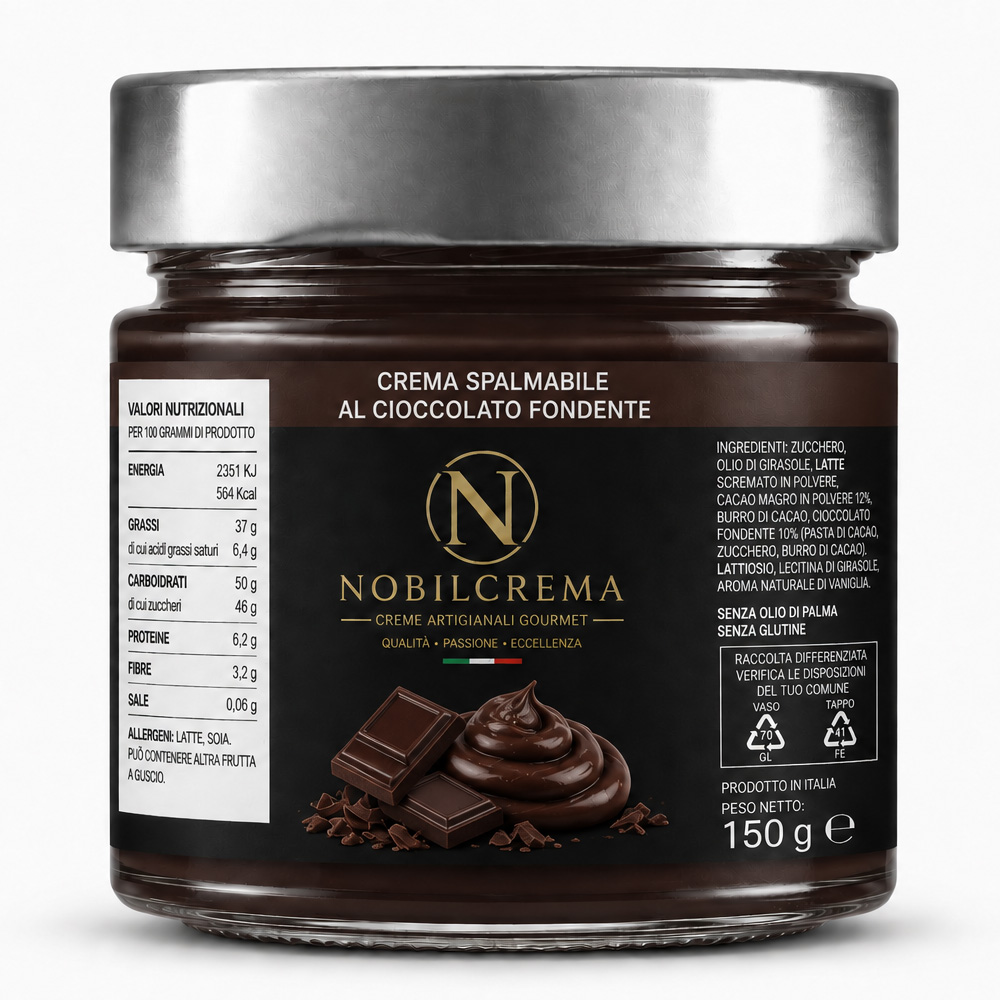 CREMA SPALMABILE AL CIOCCOLATO FONDENTE SENZA GLUTINE LATTOSIO